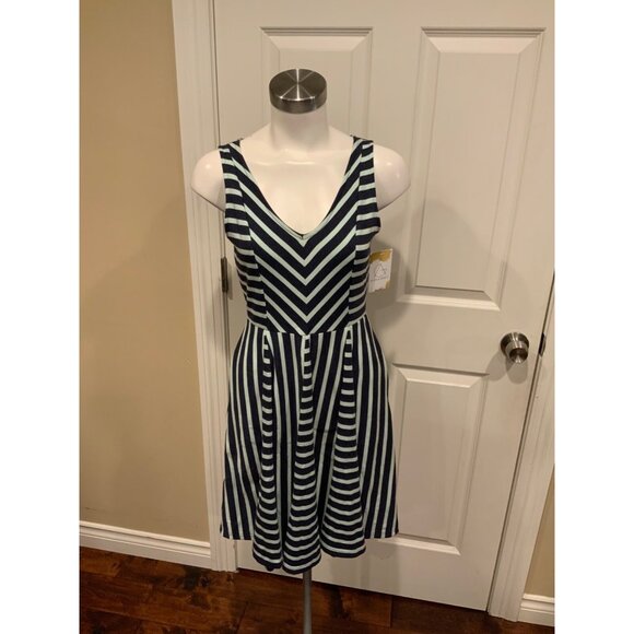 Saturday Sunday Anthropologie Blue Striped Fit & Flare Sleeveless Dress, Size XS - Picture 1 of 9